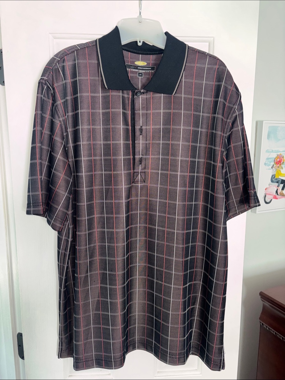 Greg Norman Plaid Polo Shirt with Contrast Collar